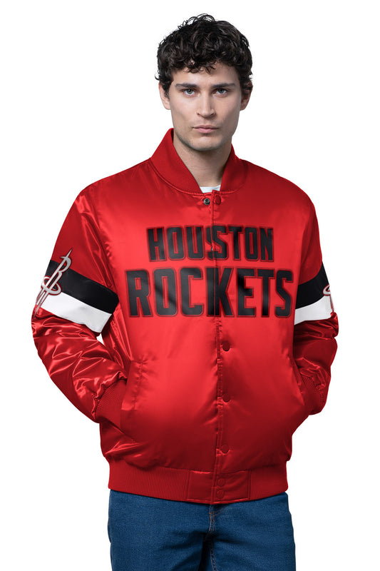 Starter MENS HOUSTON ROCKETS TRIPLE OPTION SATIN VARSITY JACKET