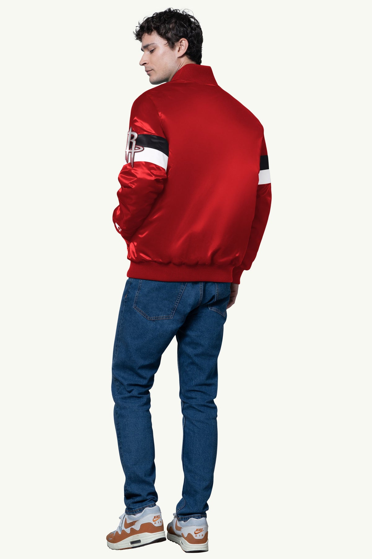 Starter MENS HOUSTON ROCKETS TRIPLE OPTION SATIN VARSITY JACKET