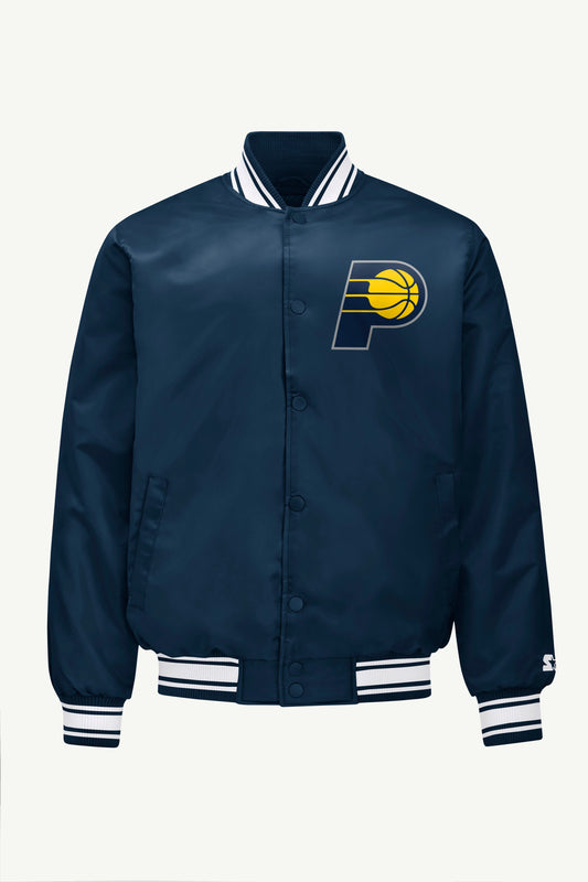 Starter MENS INDIANA PACERS PRINTED GRAPHIC SATIN VARSITY JACKET