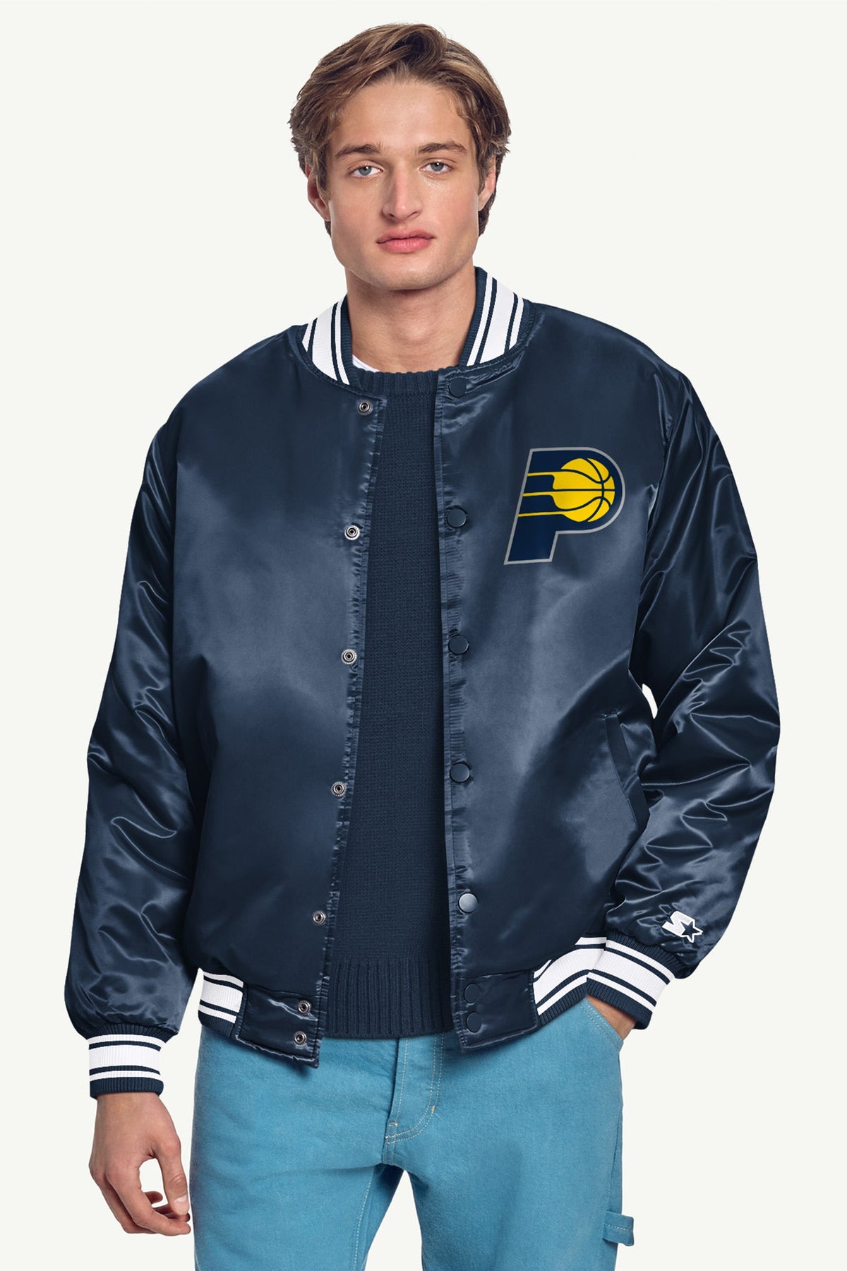 Starter MENS INDIANA PACERS PRINTED GRAPHIC SATIN VARSITY JACKET