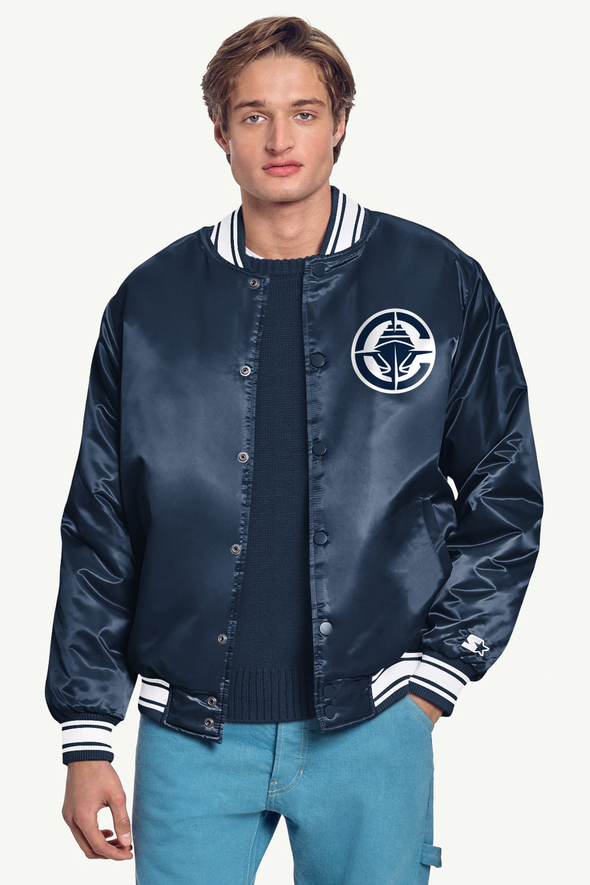 Starter MENS LOS ANGELES CLIPPERS PRINTED GRAPHIC SATIN VARSITY JACKET