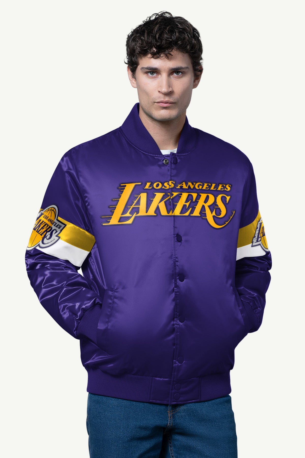 Starter MENS LA LAKERS TRIPLE OPTION SATIN VARSITY JACKET