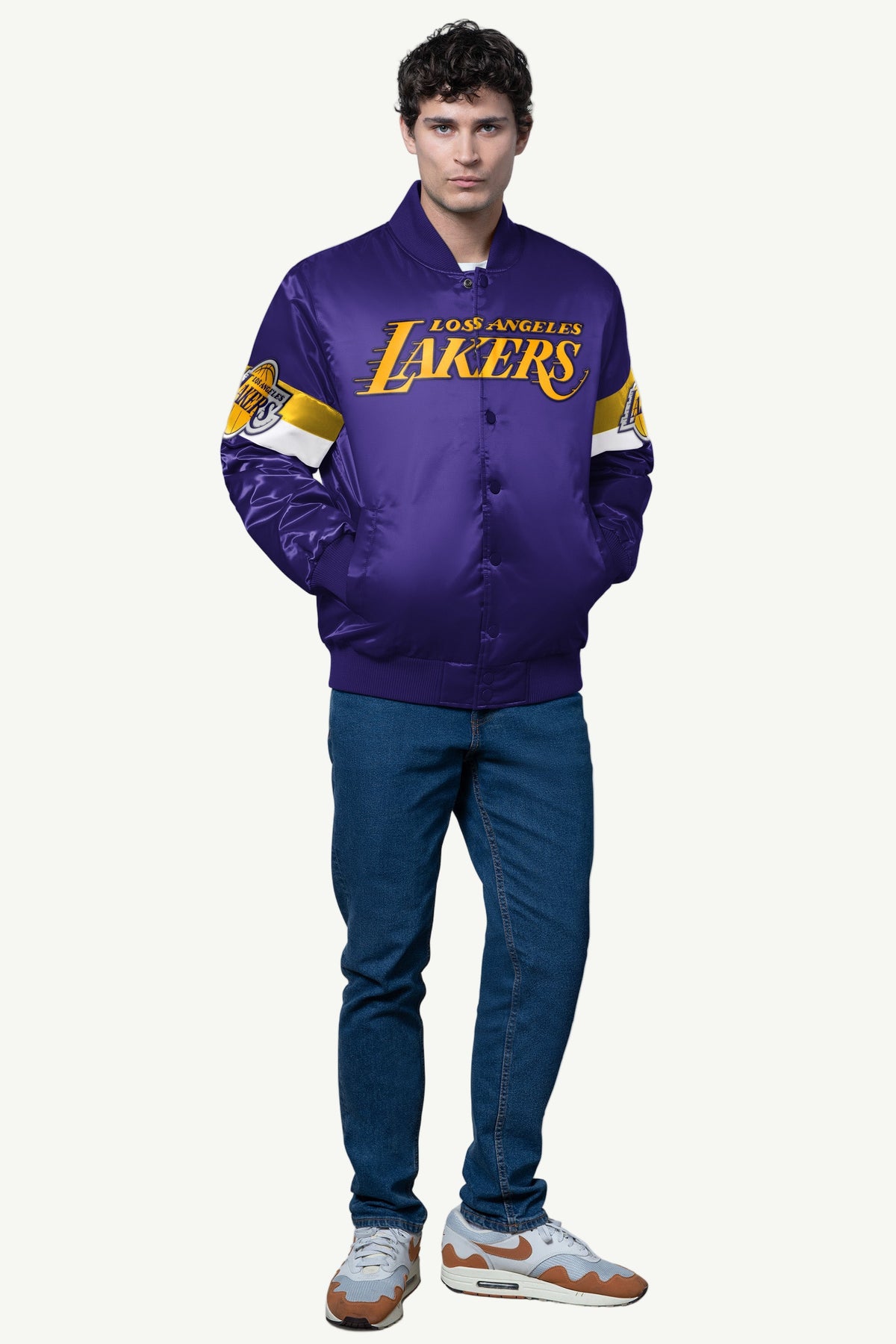 Starter MENS LA LAKERS TRIPLE OPTION SATIN VARSITY JACKET