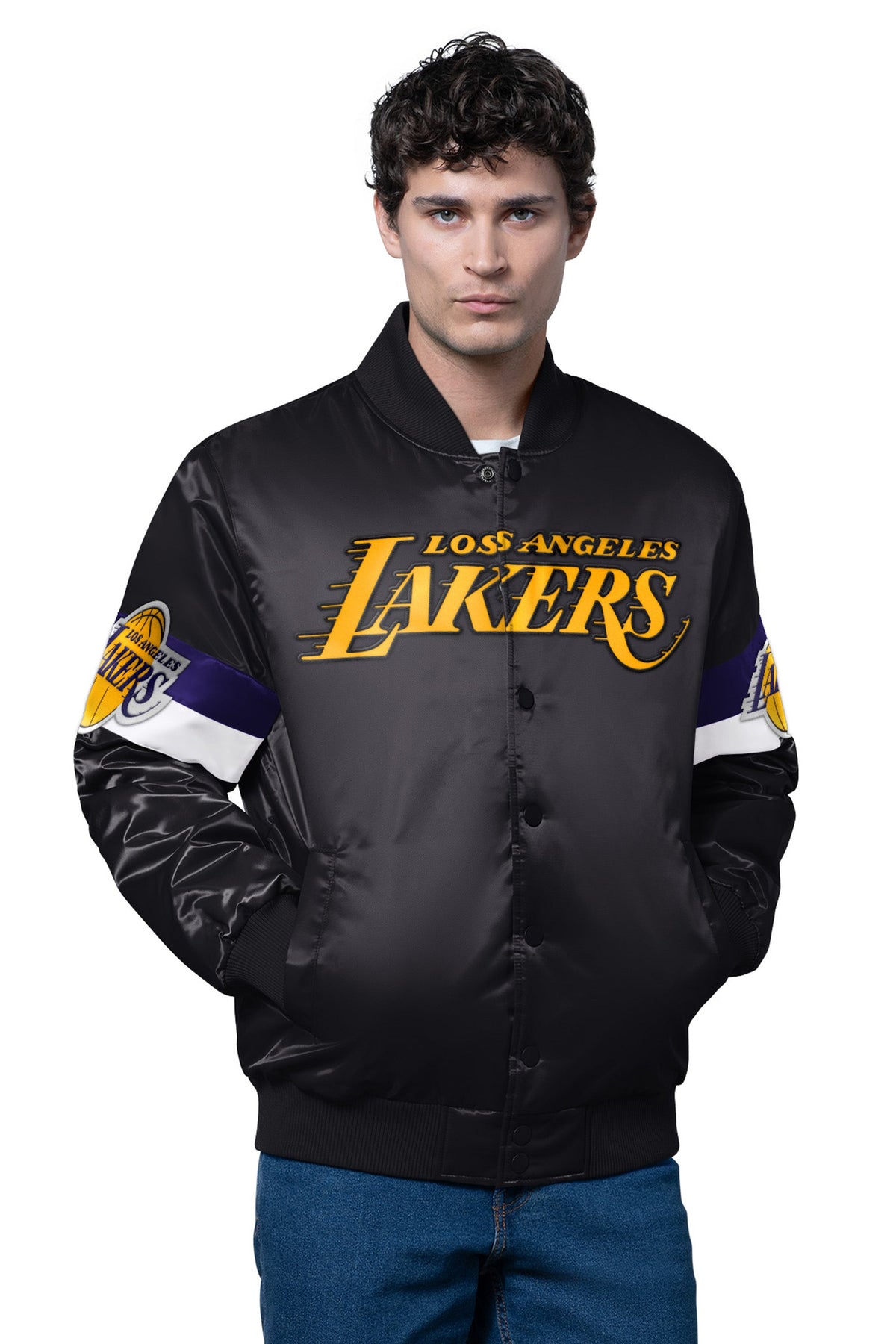 Starter MENS LA LAKERS TRIPLE OPTION SATIN VARSITY JACKET