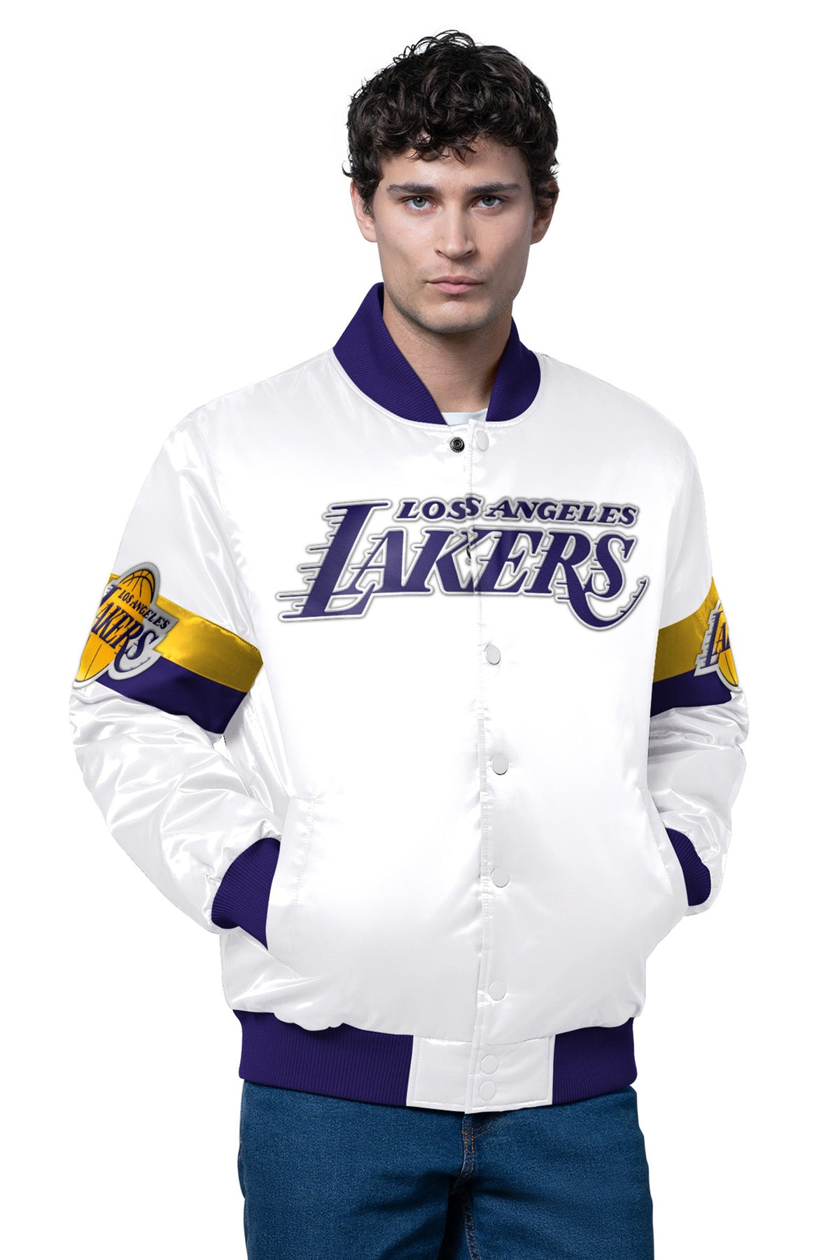 Starter MENS LA LAKERS TRIPLE OPTION SATIN VARSITY JACKET