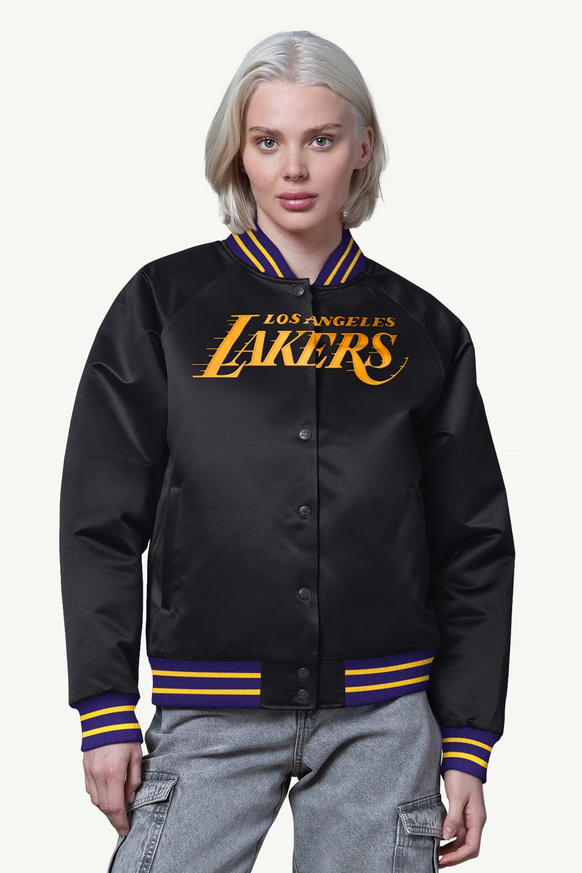 Starter WOMENS LA LAKERS FINAL SCORE SATIN VARSITY JACKET