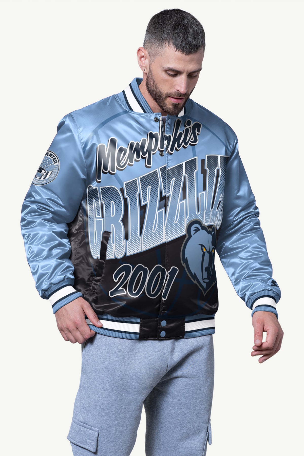 Starter MENS MEMPHIS GRIZZLIES PASS RUSH SATIN VARSITY JACKET