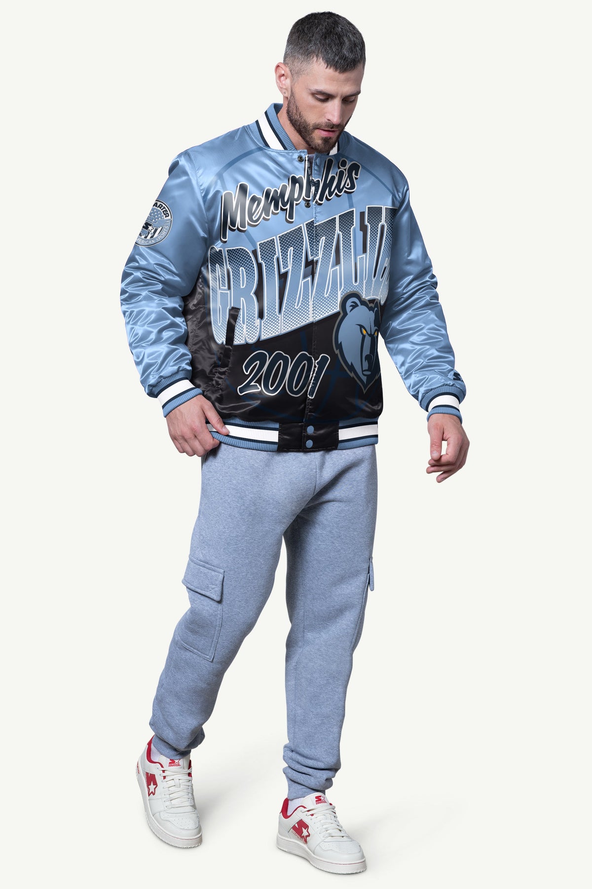 Starter MENS MEMPHIS GRIZZLIES PASS RUSH SATIN VARSITY JACKET