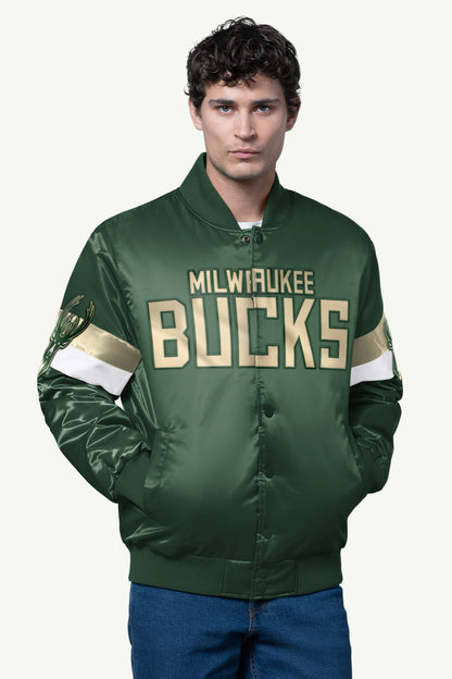 Starter MENS MILWAUKEE BUCKS TRIPLE OPTION SATIN VARSITY JACKET