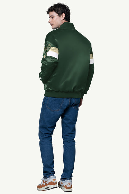 Starter MENS MILWAUKEE BUCKS TRIPLE OPTION SATIN VARSITY JACKET
