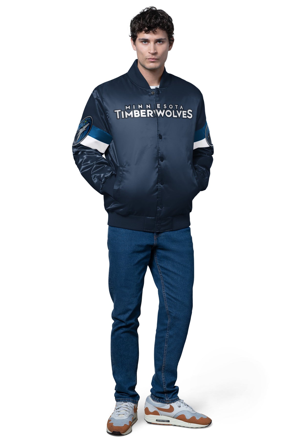 Starter MENS MINNESOTA TIMBERWOLVES TRIPLE OPTION SATIN VARSITY JACKET