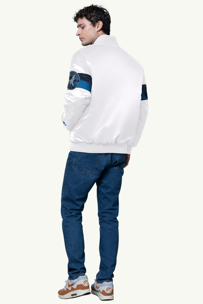 Starter MENS MINNESOTA TIMBERWOLVES TRIPLE OPTION SATIN VARSITY JACKET