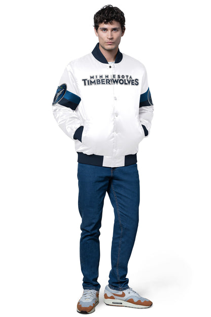 Starter MENS MINNESOTA TIMBERWOLVES TRIPLE OPTION SATIN VARSITY JACKET