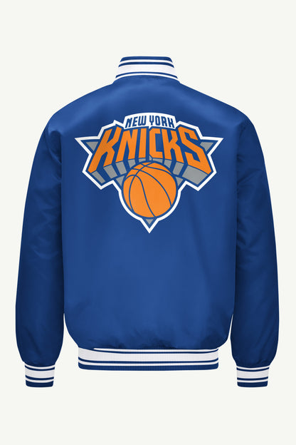 Starter MENS NEW YORK KNICKS PRINTED GRAPHIC LOGO SATIN VARSITY JACKET