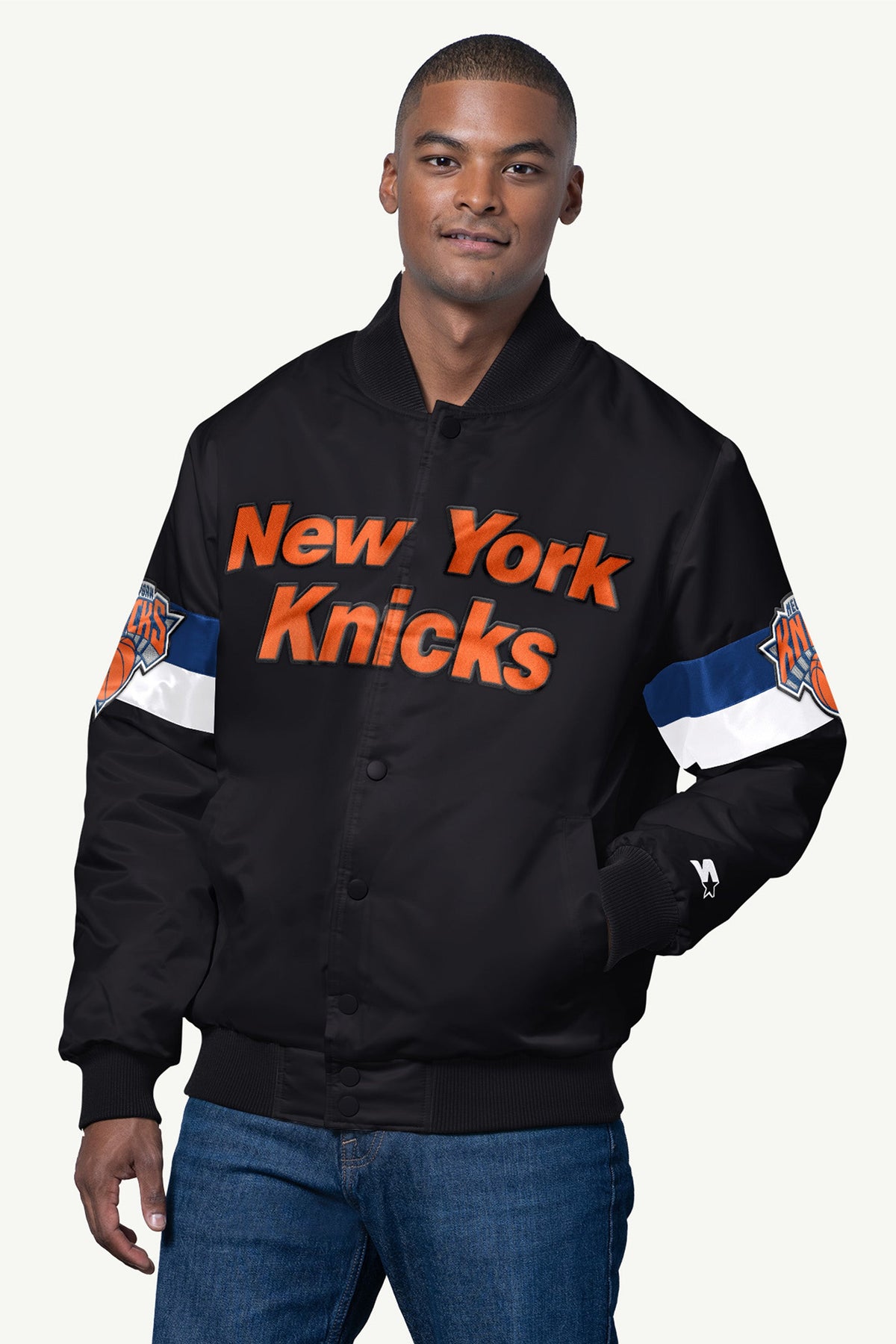 Starter MENS NEW YORK KNICKS TRIPLE OPTION SATIN VARSITY JACKET
