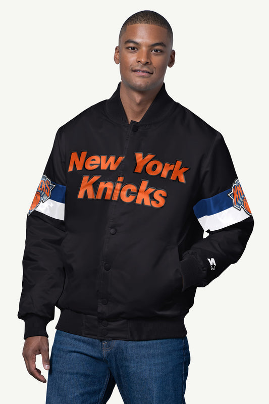 Starter MENS NEW YORK KNICKS TRIPLE OPTION SATIN VARSITY JACKET