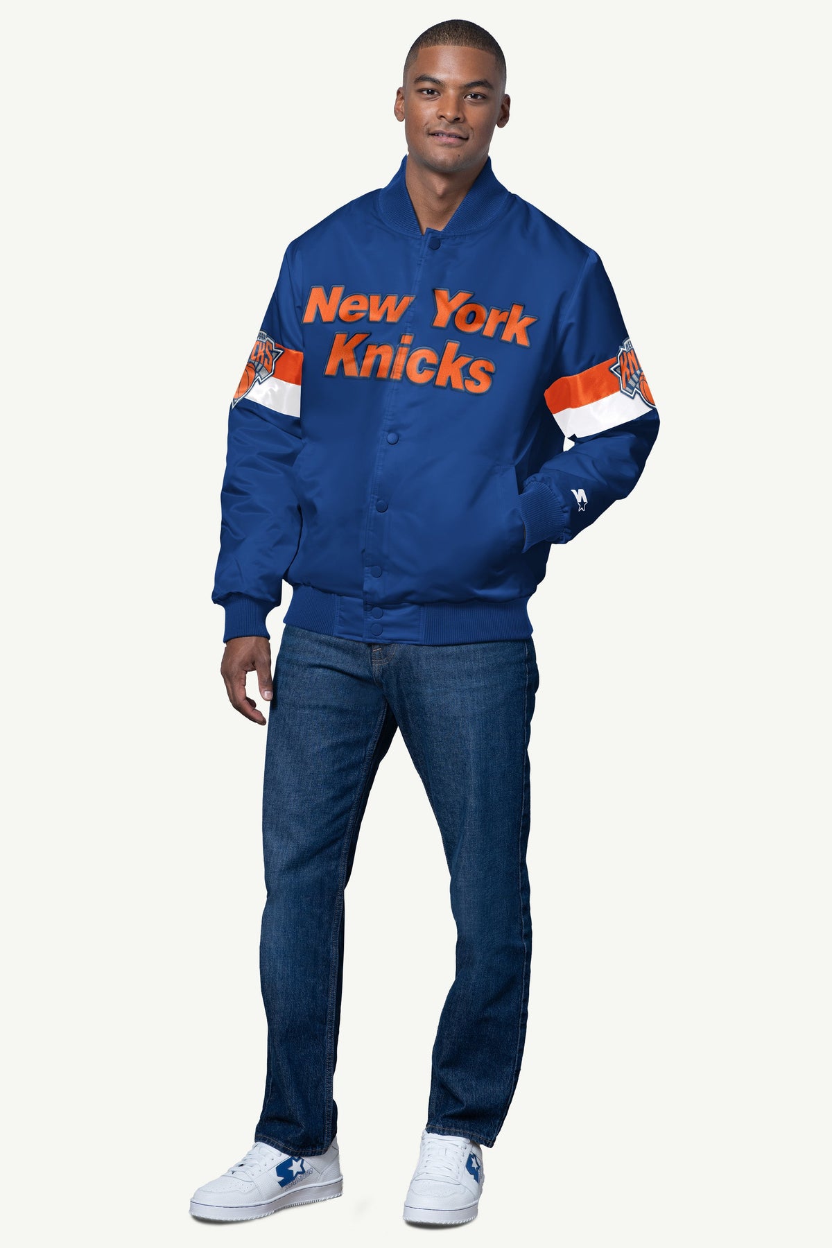 Starter MENS NEW YORK KNICKS TRIPLE OPTION SATIN VARSITY JACKET