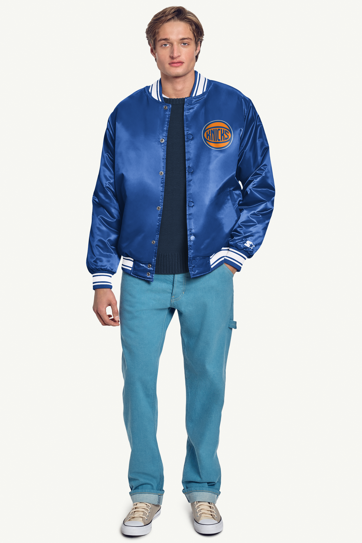 Starter MENS NEW YORK KNICKS PRINTED GRAPHIC BASKETBALL SATIN VARSITY JACKET