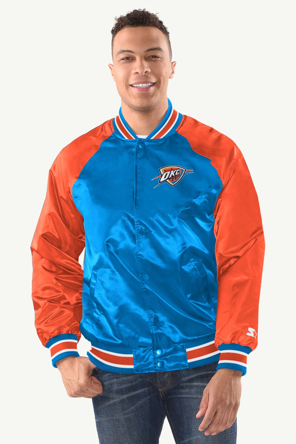 Starter MENS OKLAHOMA CITY THUNDER INDUCTEE SATIN VARSITY JACKET
