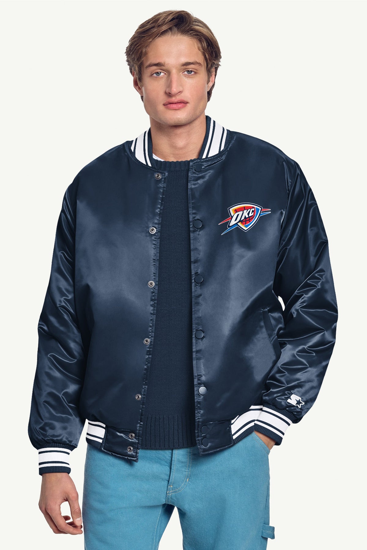 Starter MENS OKLAHOMA CITY THUNDER SATIN VARSITY JACKET