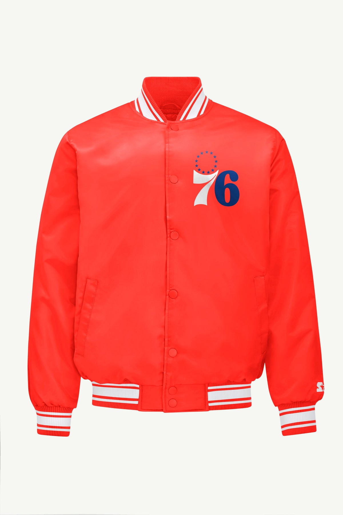 Starter MENS PHILADELPHIA 76ERS PRINTED GRAPHIC SATIN VARSITY JACKET