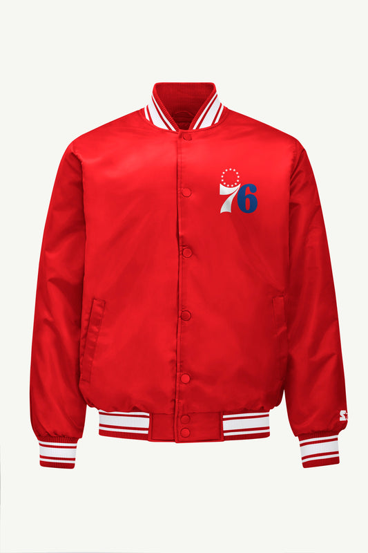 Starter MENS PHILADEPHIA 76ERS MESH LOOK SATIN VARSITY JACKET