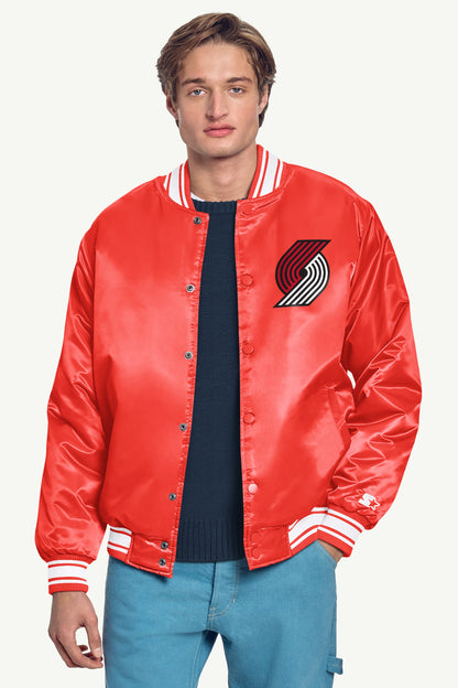 Starter MENS PORTLAND TRAIL BLAZERS PRINTED GRAPHIC SATIN VARSITY JACKET