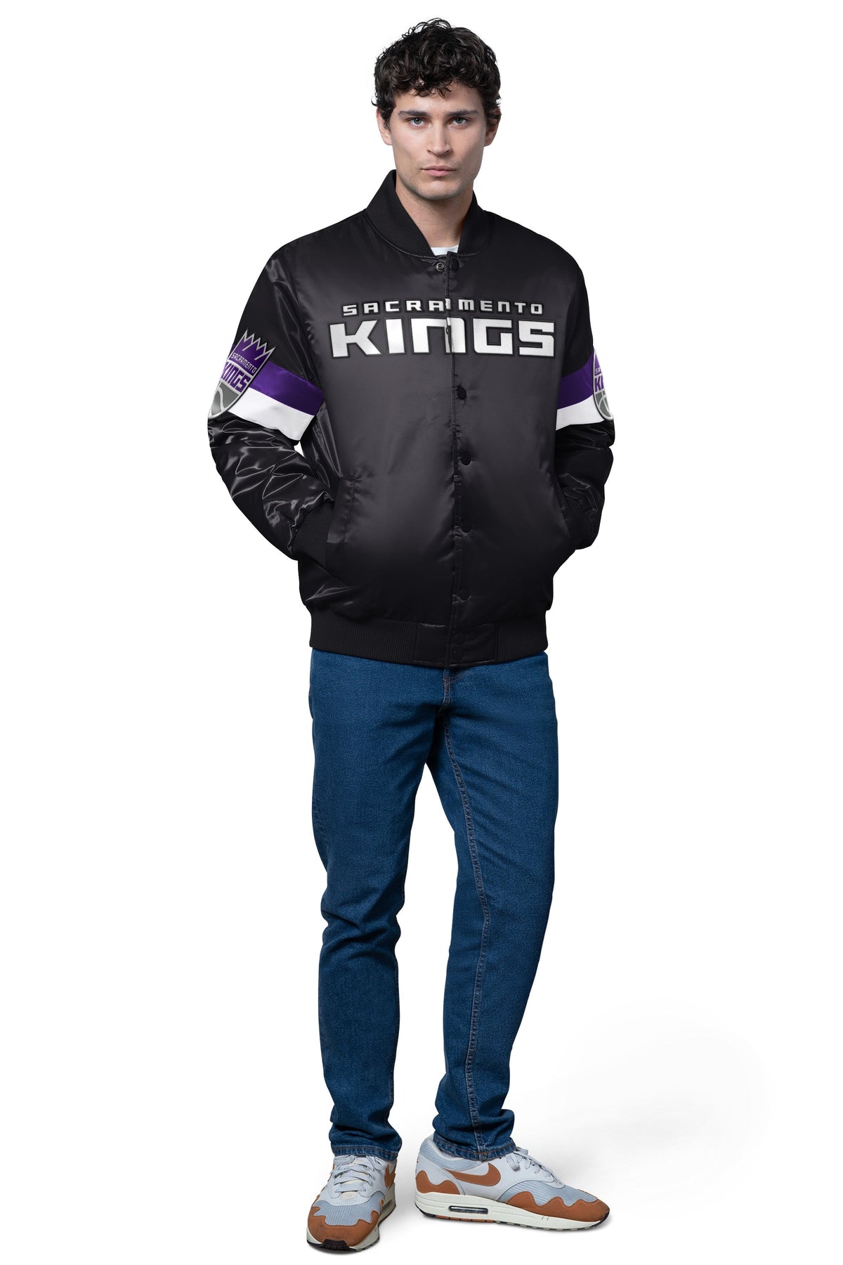 Starter MENS SACRAMENTO KINGS TRIPLE OPTION SATIN VARSITY JACKET