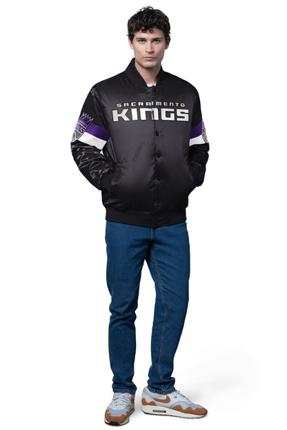 Starter MENS SACRAMENTO KINGS TRIPLE OPTION SATIN VARSITY JACKET