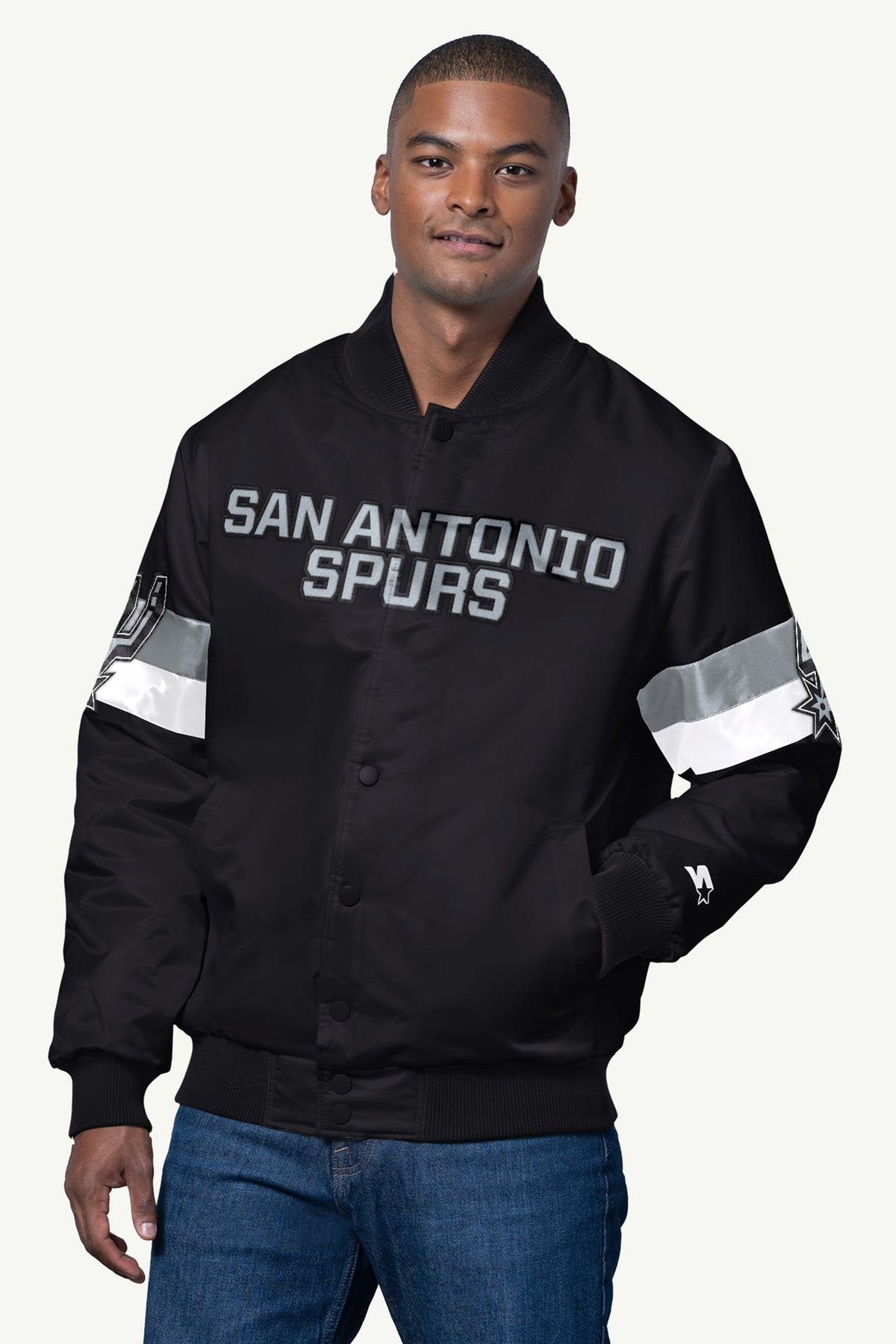 Starter MENS SAN ANTONIO SPURS TRIPLE OPTION SATIN VARSITY JACKET