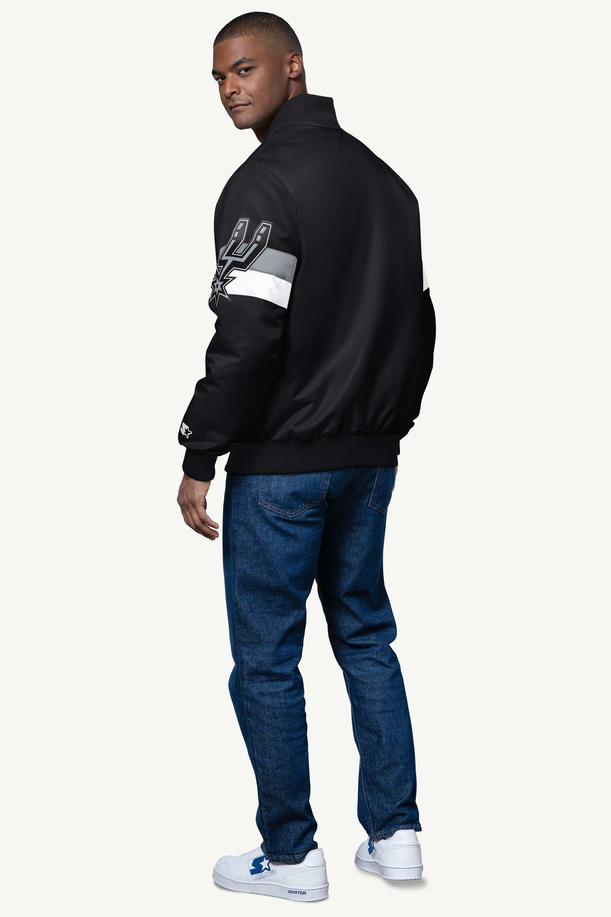 Starter MENS SAN ANTONIO SPURS TRIPLE OPTION SATIN VARSITY JACKET