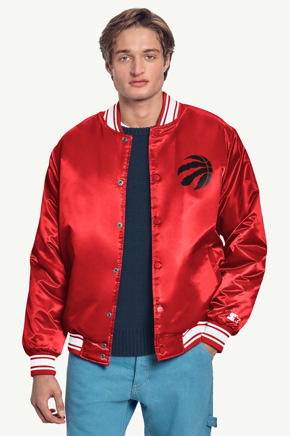 Starter MENS TORONTO RAPTORS MESH LOOK SATIN VARSITY JACKET