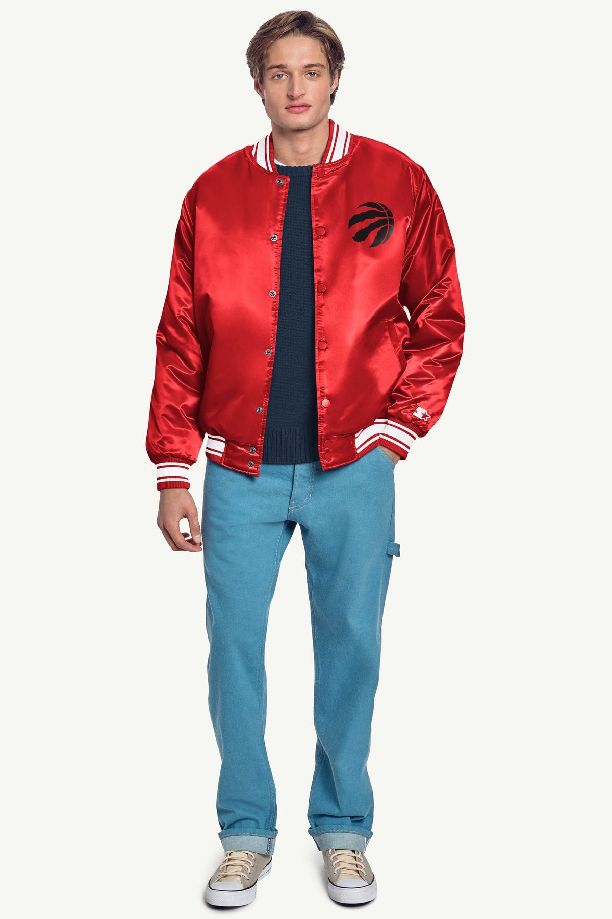 Starter MENS TORONTO RAPTORS MESH LOOK SATIN VARSITY JACKET