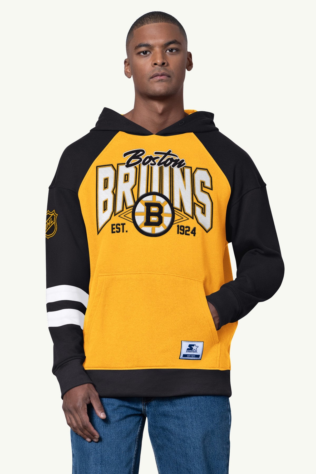 Starter MENS BOSTON BRUINS INTERCEPTION COLORBLOCK HOODIE