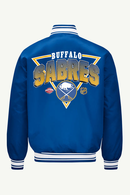 Starter MENS BUFFALO SABRES PRINTED GRAPHIC TRIANGLE SATIN VARSITY JACKET