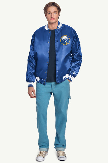 Starter MENS BUFFALO SABRES PRINTED GRAPHIC TRIANGLE SATIN VARSITY JACKET