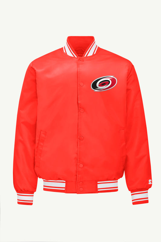 Starter MENS CAROLINA HURRICANES TRIANGLE SATIN VARSITY JACKET