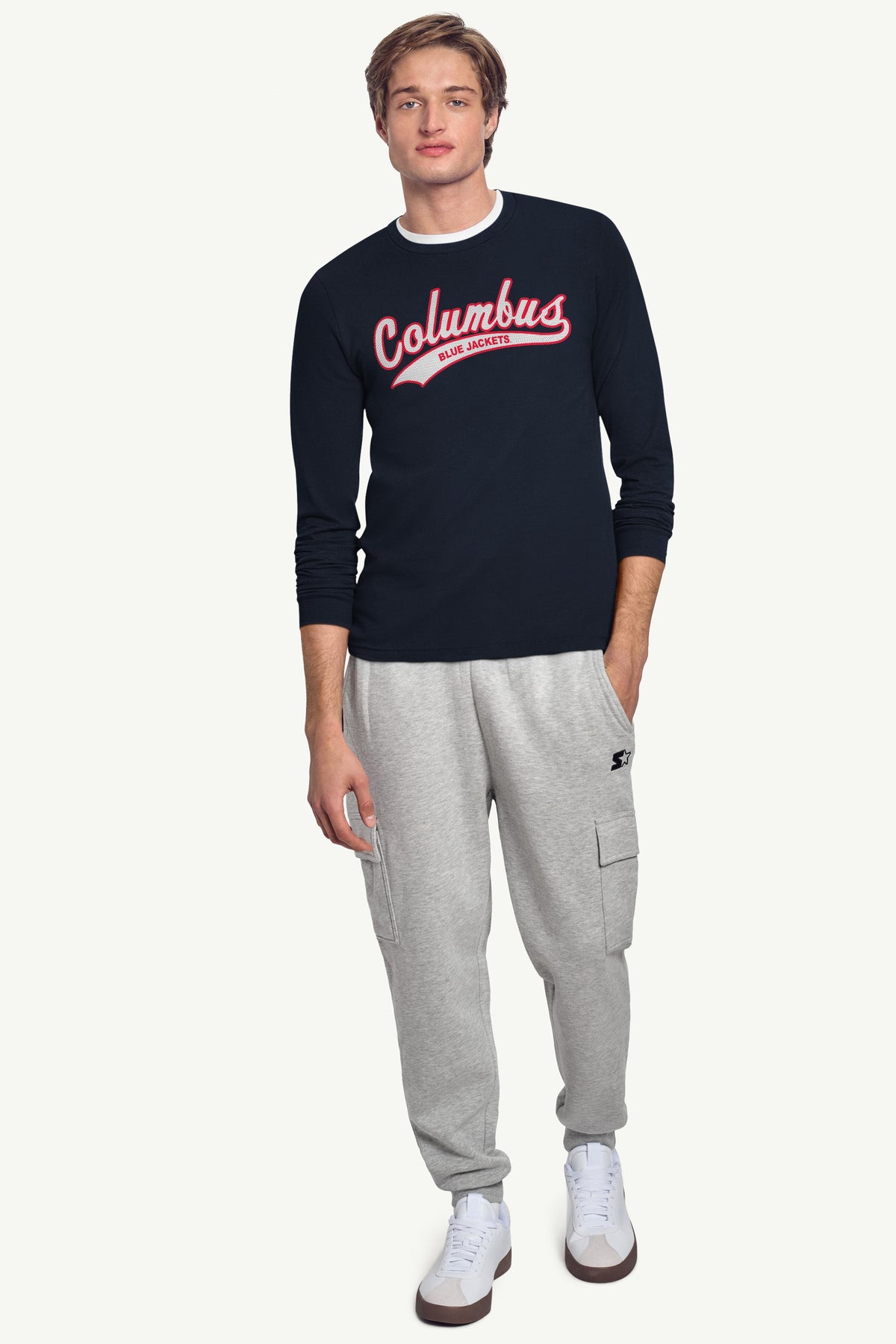 Starter MENS COLUMBUS BLUE JACKETS TAILSWEEP LONG SLEEVE T SHIRT