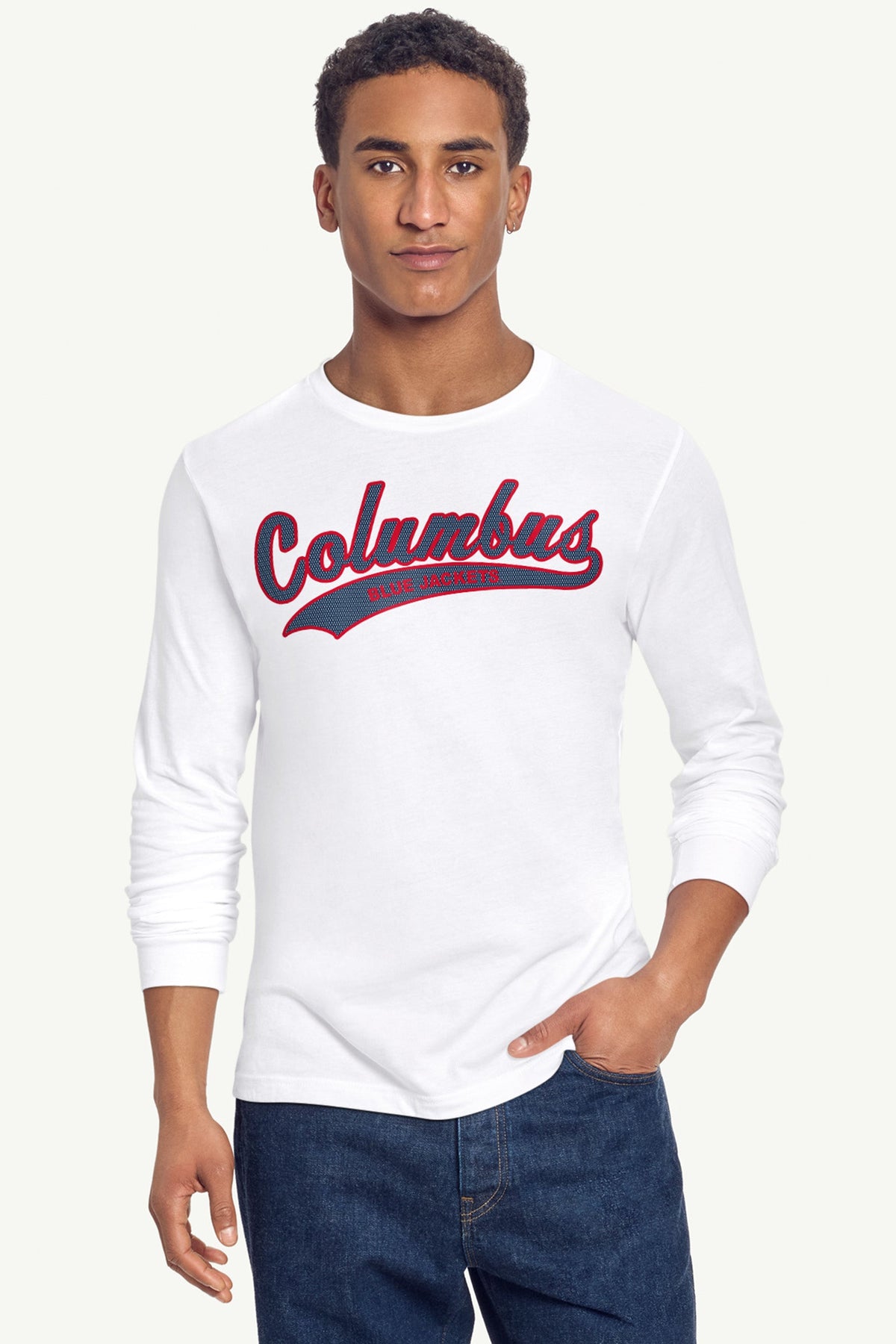 Starter MENS COLUMBUS BLUE JACKETS TAILSWEEP LONG SLEEVE T SHIRT