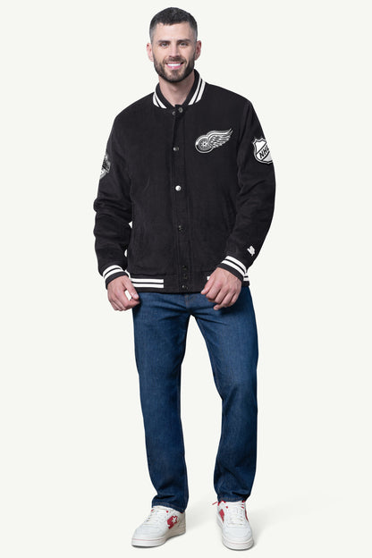 Starter MENS DETROIT RED WINGS BLACKOUT CORDUROY VARSITY JACKET