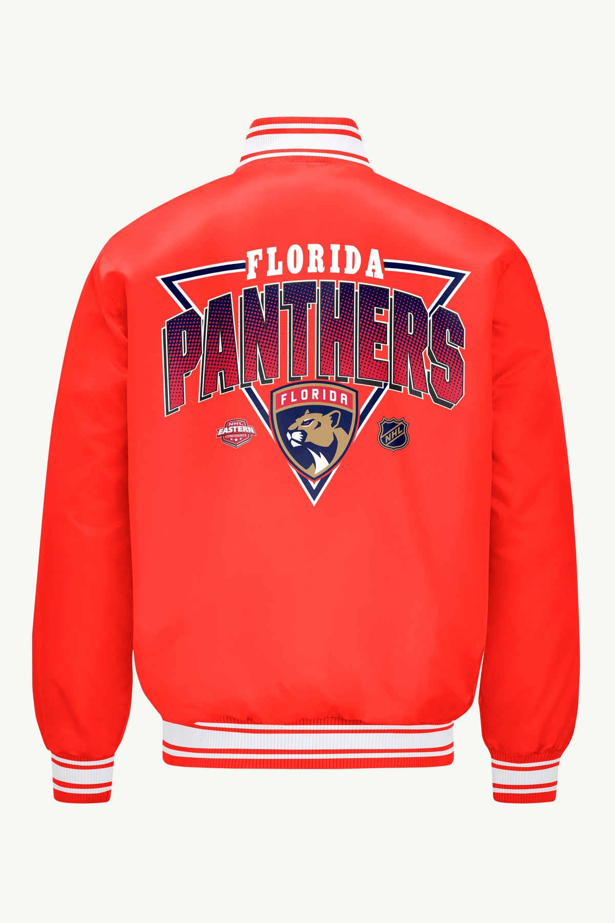 Starter MENS FLORIDA PANTHERS PRINTED GRAPHIC TRIANGLE SATIN VARSITY JACKET
