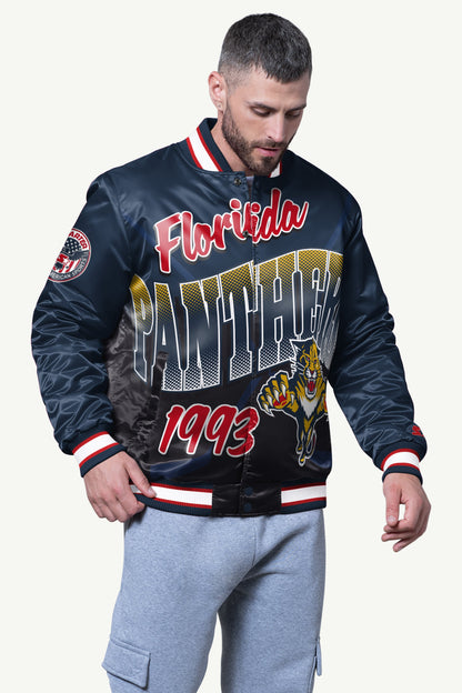 Starter MENS FLORIDA PANTHERS PASS RUSH SATIN VARSITY JACKET