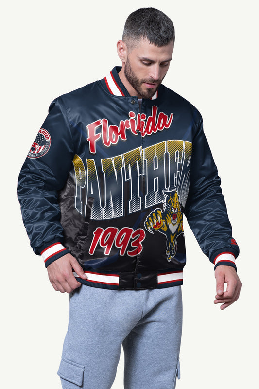 Starter MENS FLORIDA PANTHERS PASS RUSH SATIN VARSITY JACKET