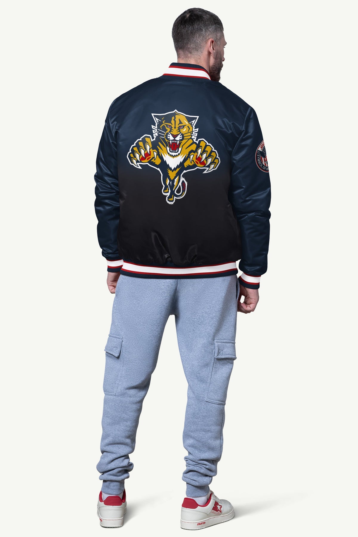 Starter MENS FLORIDA PANTHERS PASS RUSH SATIN VARSITY JACKET
