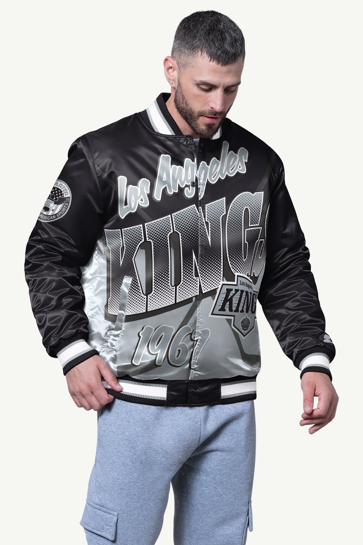 Starter MENS LOS ANGELES KINGS PASS RUSH SATIN VARSITY JACKET