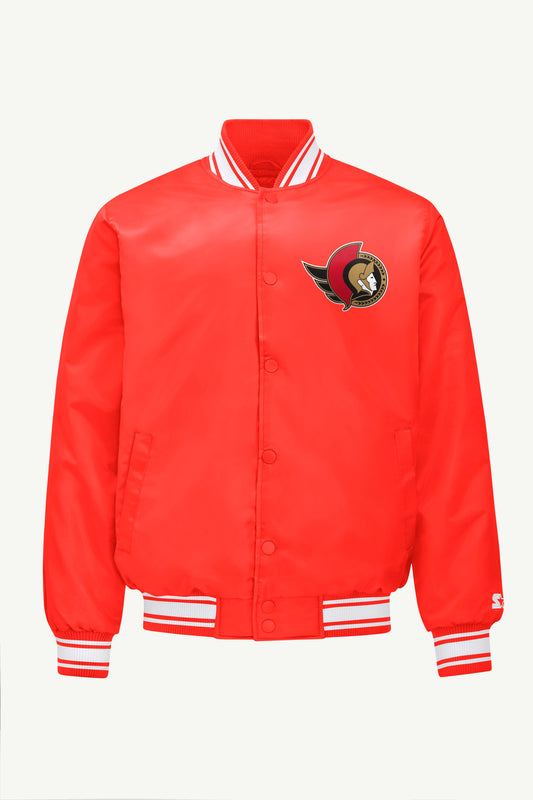 Starter MENS OTTAWA SENATORS PRINTED GRAPHIC TRIANGLE SATIN VARSITY JACKET