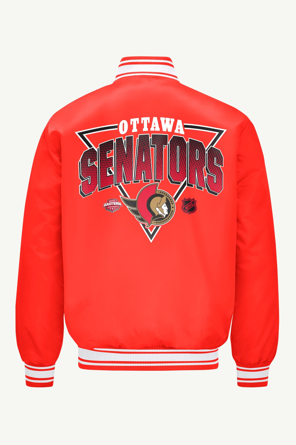 Starter MENS OTTAWA SENATORS PRINTED GRAPHIC TRIANGLE SATIN VARSITY JACKET