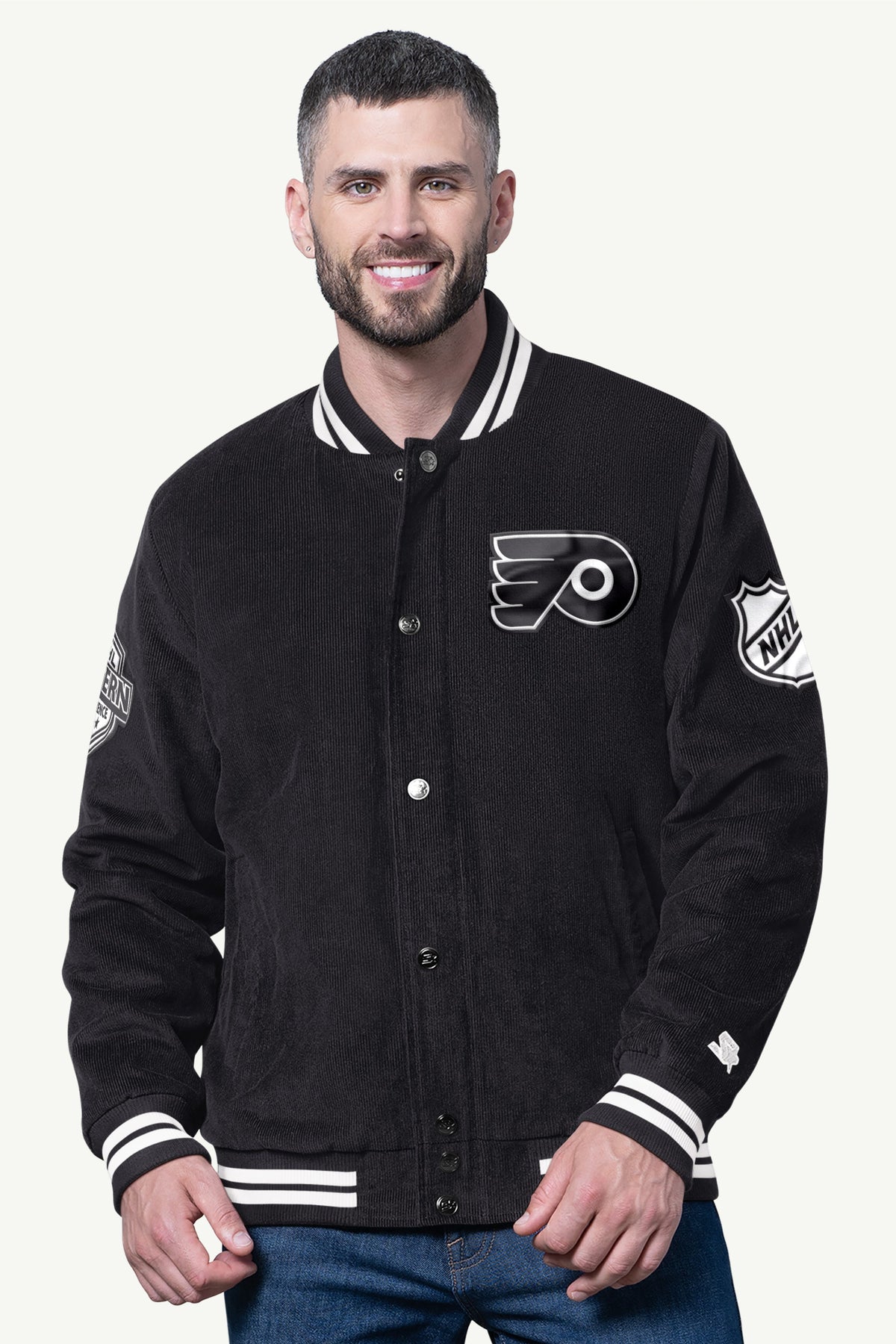 Starter MENS PHILADELPHIA FLYERS BLACKOUT CORDUROY VARSITY JACKET