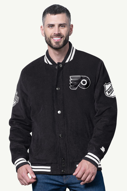 Starter MENS PHILADELPHIA FLYERS BLACKOUT CORDUROY VARSITY JACKET