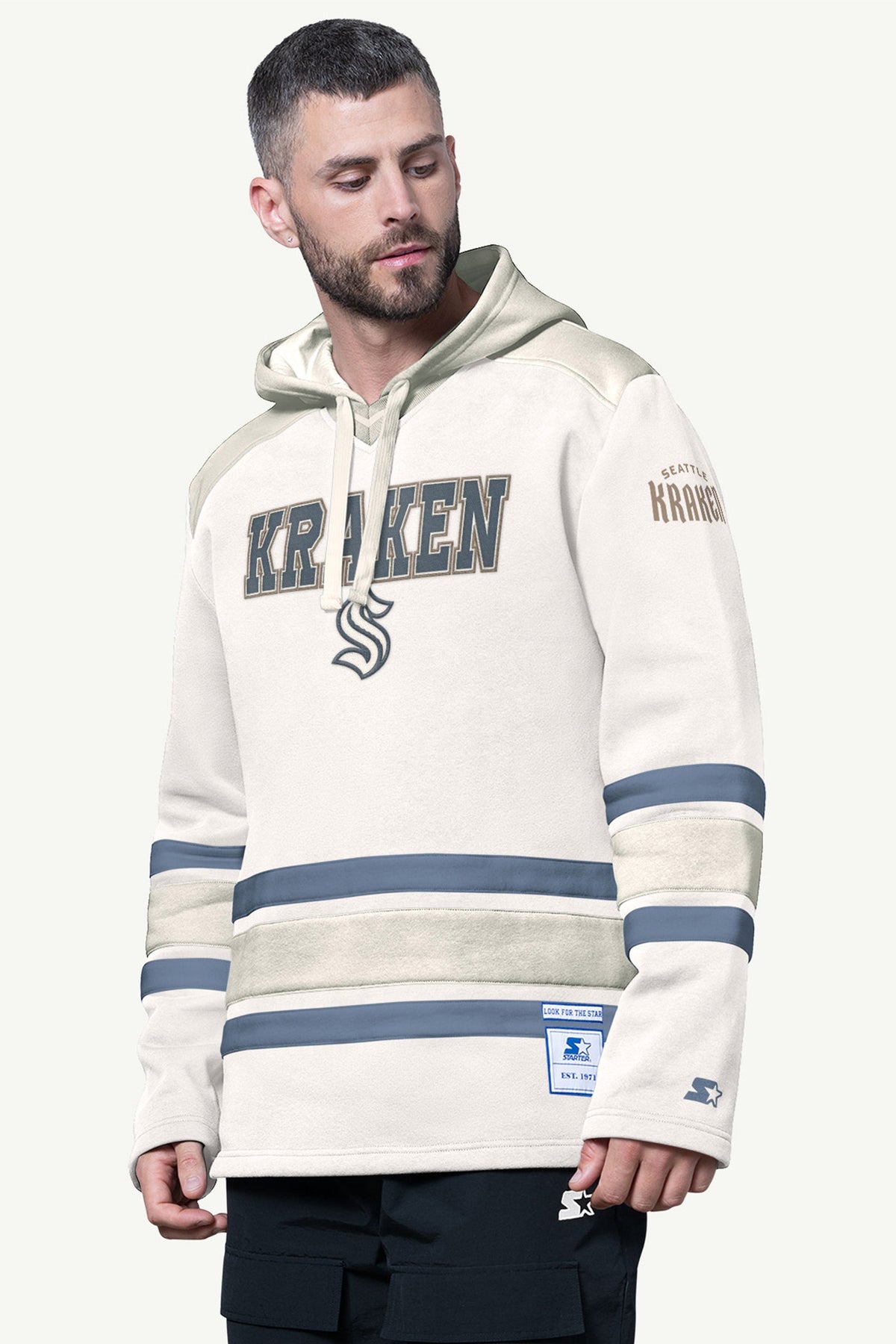 Starter MENS SEATTLE KRAKEN SLAP SHOT HOODED HOCKEY PULLOVER